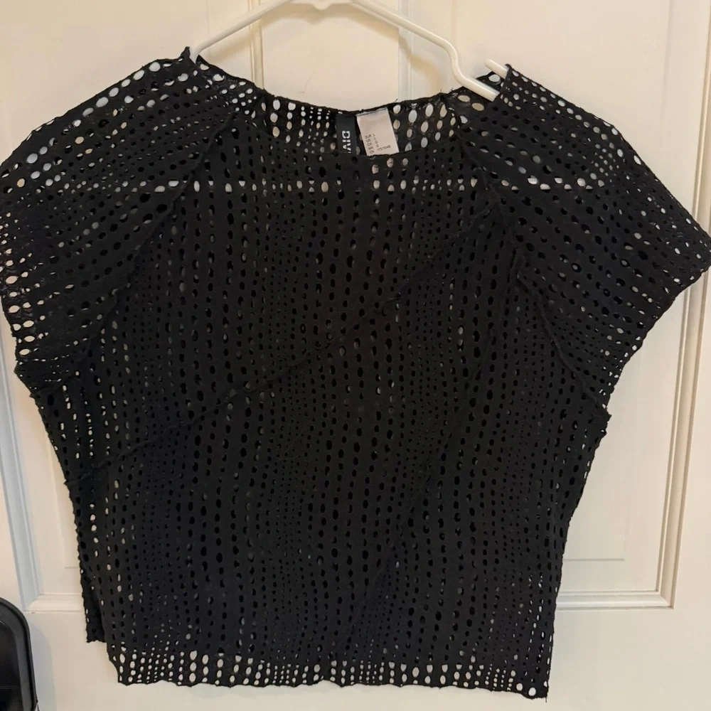 H&M Black Openwork Crochet Tee